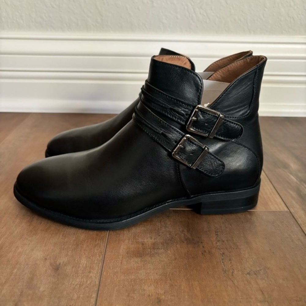 Spring Step Women Size 37 (US 6.5) Pristina Black Leather Buckle Ankle Boots NIB